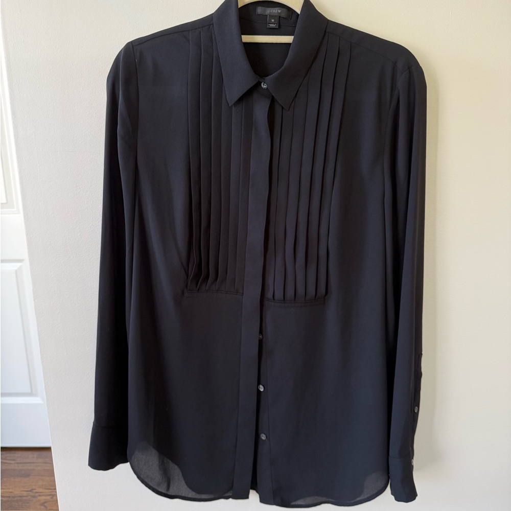 J. Crew women’s Tuxedo Black Pleated Blouse Size 10